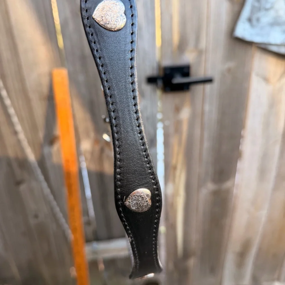 Vintage Black Leather Belt with Silver Buckle Size 32